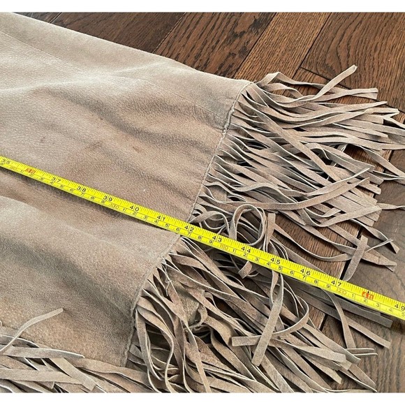 Vintage 90s Y2K SUEDE Fringe Boho Coat Jacket Maxi Cardigan Sz Medium Pig Split - Picture 8 of 10